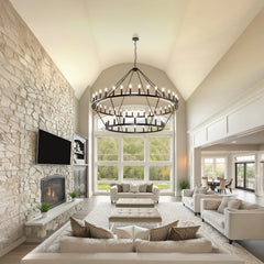 Wagon Wheel Chandelier with 54 Lights in Black Distressed Metal