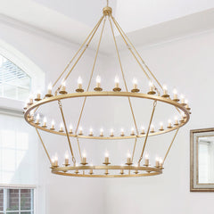 Wagon Wheel Chandelier with 54 Lights in Gold Metal