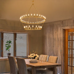 Wagon Wheel Chandelier with 54 Lights in Gold Metal