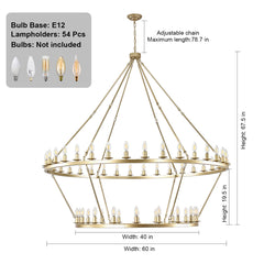 Wagon Wheel Chandelier with 54 Lights in Gold Metal