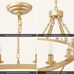 Wagon Wheel Chandelier with 54 Lights in Gold Metal