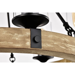Wagon Wheel Chandelier with 6 Lights in Matte Black and Natural Maple