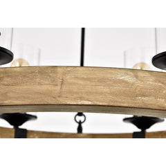 Wagon Wheel Chandelier with 6 Lights in Matte Black and Natural Maple