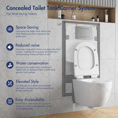 Wall Hung Toilet, Hampton, Elongated, Dual Flush, In-Wall Tank Carrier, White