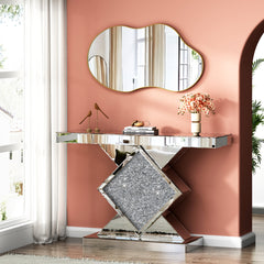 Wall Mirror and Console Table Set, Antique-Gold Frame with Silver and Black Finish
