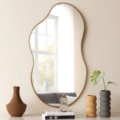 Wall Mirror and Console Table Set, Antique-Gold Frame with Silver and Black Finish