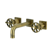 Wall Mount Bathroom Faucet, Belknap, Double Handle in Antique Brass
