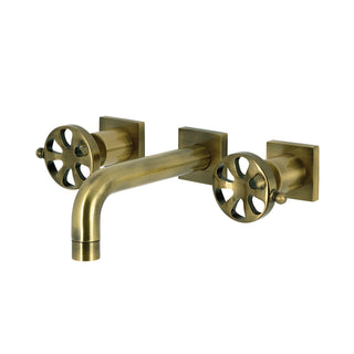 Wall Mount Bathroom Faucet, Belknap, Double Handle in Antique Brass