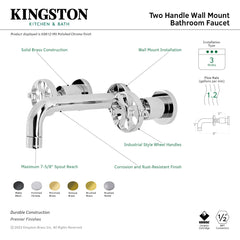 Wall Mount Bathroom Faucet, Belknap, Double Wheel Handle in Antique Brass