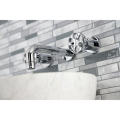 Wall Mount Bathroom Faucet, Belknap, Double Wheel Handle in Polished Chrome