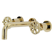 Wall Mount Bathroom Faucet, Belknap with Double Handles in Polished Brass
