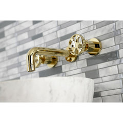Wall Mount Bathroom Faucet, Belknap with Double Handles in Polished Brass