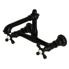 Wall Mount Bathroom Faucet, English Country, Double Handle in Matte Black