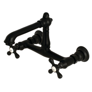 Wall Mount Bathroom Faucet, English Country, Double Handle in Matte Black
