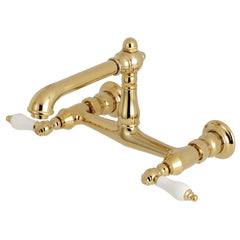 Wall Mount Bathroom Faucet, English Country, Double Handle in Polished Brass