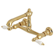 Wall Mount Bathroom Faucet, English Country, Double Handle in Polished Brass