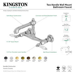 Wall Mount Bathroom Faucet, English Country, Double Handle in Polished Brass