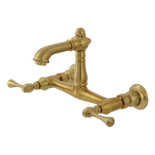 Wall Mount Bathroom Faucet, English Country, Two-Handle, 2-Hole, Brushed Brass