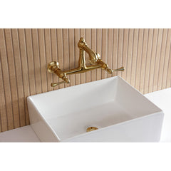 Wall Mount Bathroom Faucet, English Country, Two-Handle, 2-Hole, Brushed Brass