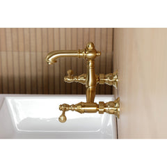 Wall Mount Bathroom Faucet, English Country, Two-Handle, 2-Hole, Brushed Brass