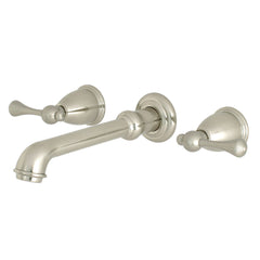 Wall Mount Bathroom Faucet, English Country, Two-Handle, 3-Hole, Brass, Brushed Nickel