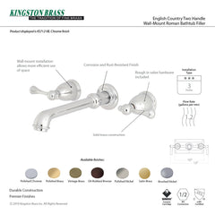 Wall Mount Bathroom Faucet, English Country, Two-Handle, 3-Hole, Brass, Brushed Nickel