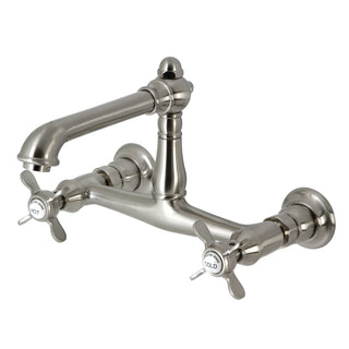 Wall Mount Bathroom Faucet, Essex, 2-Hole with Cross Handles in Brushed Nickel