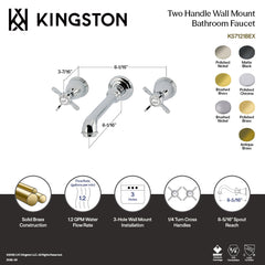 Wall Mount Bathroom Faucet, Essex, 3-Hole Double Handle in Polished Brass