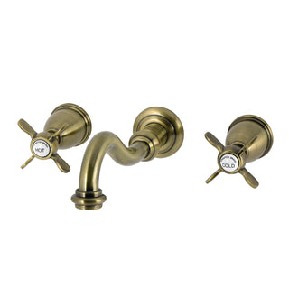 Wall Mount Bathroom Faucet, Essex, Double Handle, 3-Hole, Solid Brass, Antique Brass