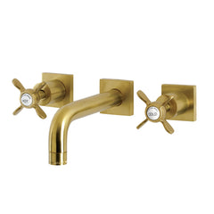 Wall Mount Bathroom Faucet, Essex, Double Handle in Brushed Brass