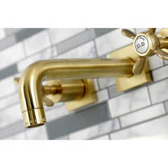 Wall Mount Bathroom Faucet, Essex, Double Handle in Brushed Brass