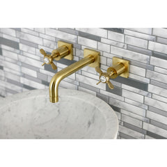Wall Mount Bathroom Faucet, Essex, Double Handle in Brushed Brass