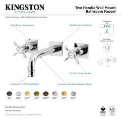 Wall Mount Bathroom Faucet, Essex, Double Handle in Brushed Brass