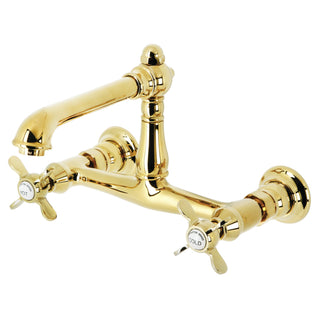 Wall Mount Bathroom Faucet, Essex, Double Handle in Polished Brass