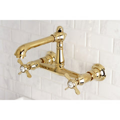 Wall Mount Bathroom Faucet, Essex, Double Handle in Polished Brass