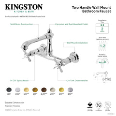 Wall Mount Bathroom Faucet, Essex, Double Handle in Polished Brass