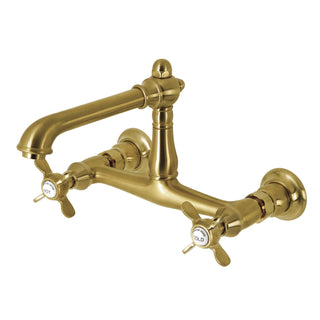 Wall Mount Bathroom Faucet, Essex with Double Cross Handles in Brushed Brass