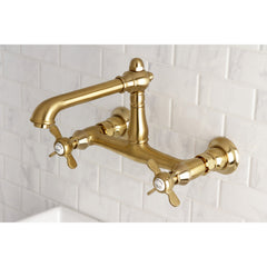 Wall Mount Bathroom Faucet, Essex with Double Cross Handles in Brushed Brass