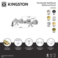Wall Mount Bathroom Faucet, Hamilton, Double Handle 3-Hole in Polished Nickel