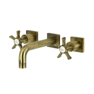 Wall Mount Bathroom Faucet, Hamilton, Double Handle in Antique Brass