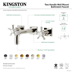 Wall Mount Bathroom Faucet, Hamilton, Double Handle in Antique Brass