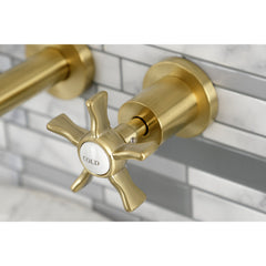 Wall Mount Bathroom Faucet, Hamilton, Double Handle in Brushed Brass