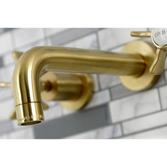 Wall Mount Bathroom Faucet, Hamilton, Double Handle in Brushed Brass