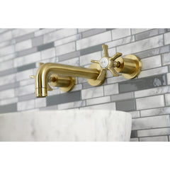 Wall Mount Bathroom Faucet, Hamilton, Double Handle in Brushed Brass