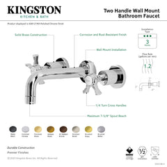 Wall Mount Bathroom Faucet, Hamilton, Double Handle in Brushed Brass