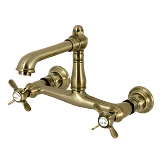 Wall Mount Bathroom Faucet, Heirloom, 2-Hole Double Handle in Antique Brass