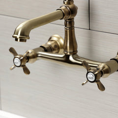Wall Mount Bathroom Faucet, Heirloom, 2-Hole Double Handle in Antique Brass