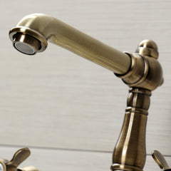Wall Mount Bathroom Faucet, Heirloom, 2-Hole Double Handle in Antique Brass