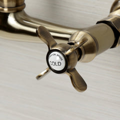 Wall Mount Bathroom Faucet, Heirloom, 2-Hole Double Handle in Antique Brass