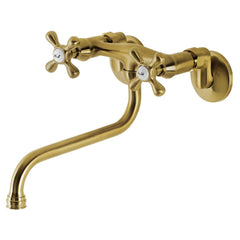 Wall Mount Bathroom Faucet, Heirloom, 2-Hole Double Handle in Brushed Brass